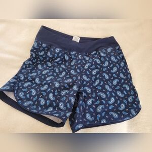 Land's End Women's Navy Blue Paisley Print Board Shorts Swim Shorts